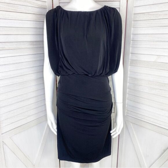 Enfocus Studio Ruched Mini Dress Black Sheath Sleeveless Blouson Top 8 - Picture 1 of 12